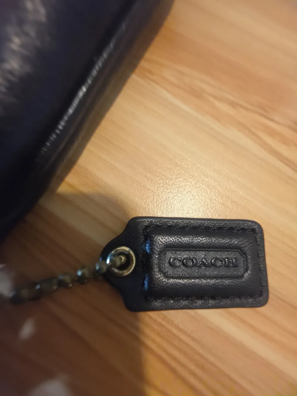 Coach Black Leather Wristlet with Gold Logo